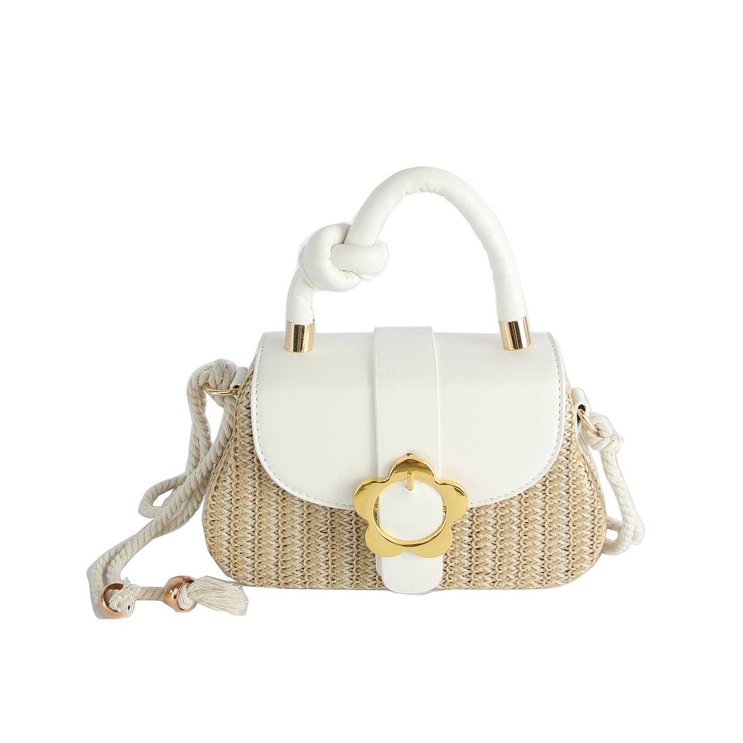 Flower Buckle Straw Woven Crossbody Bag