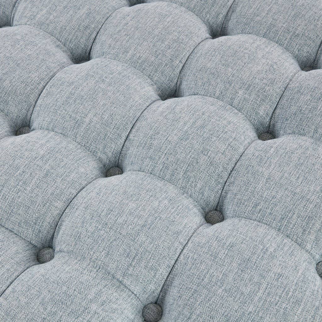 32" Light Blue Skirted Button Tufted Round Ottoman