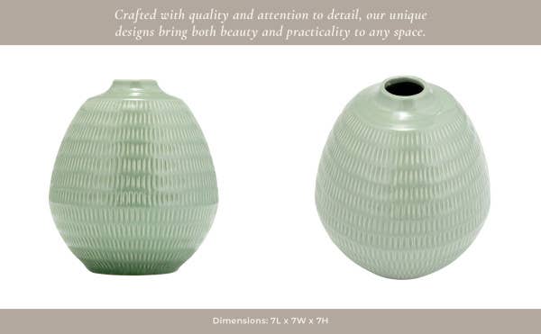 Ceramic Oval Stripe Decorative Vase - Green, 7 in.