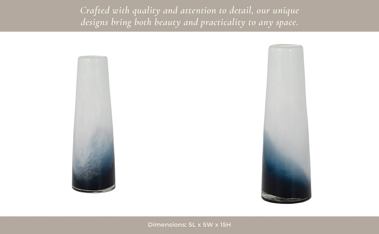 Glass Ombre Cylinder Waters Decorative Vase - Blue, 15 in.