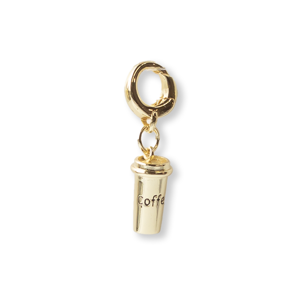 Gold Coffee Cup Clip-On Charm for Jewelry, Bags + Shoes