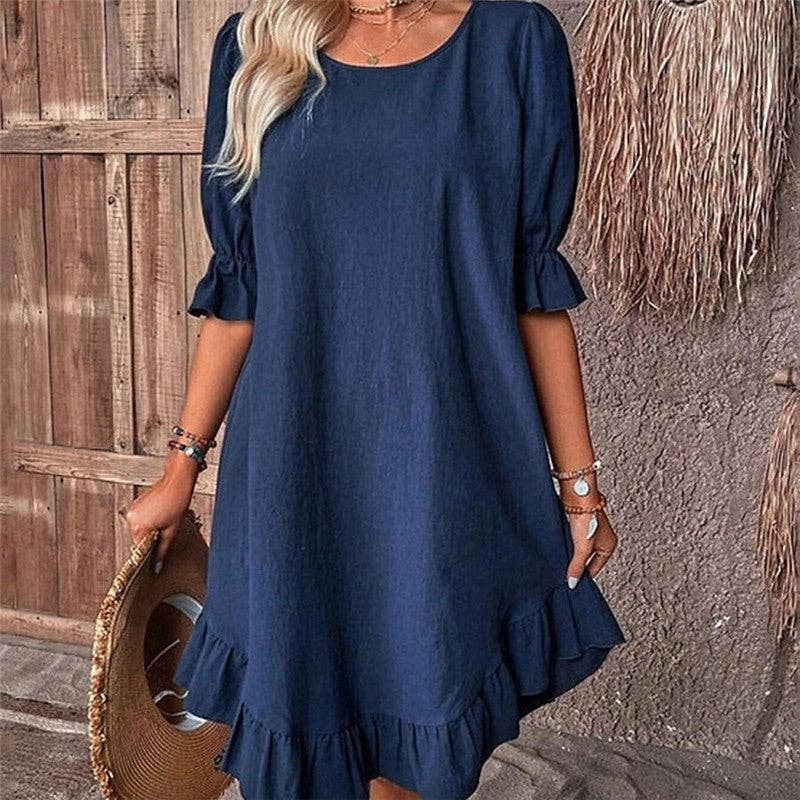 Round Neck Loose Fit Flared Dress