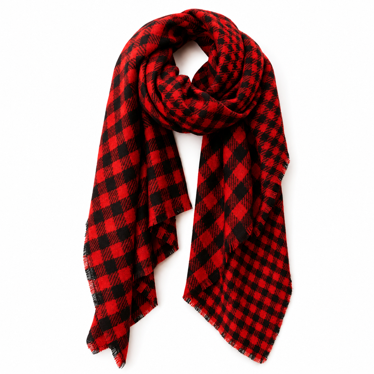 Red Double Side Buffalo Check Blanket Scarf