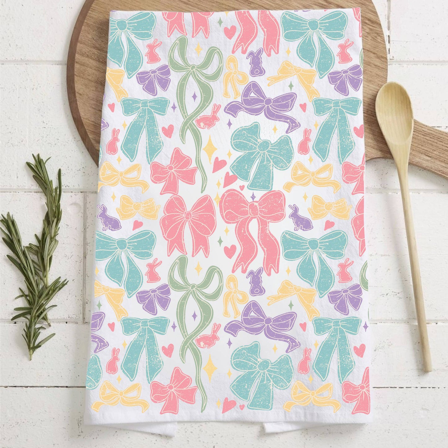 Bubblegum & Bow Pink Easter Bunny & Spring Kitchen Towels