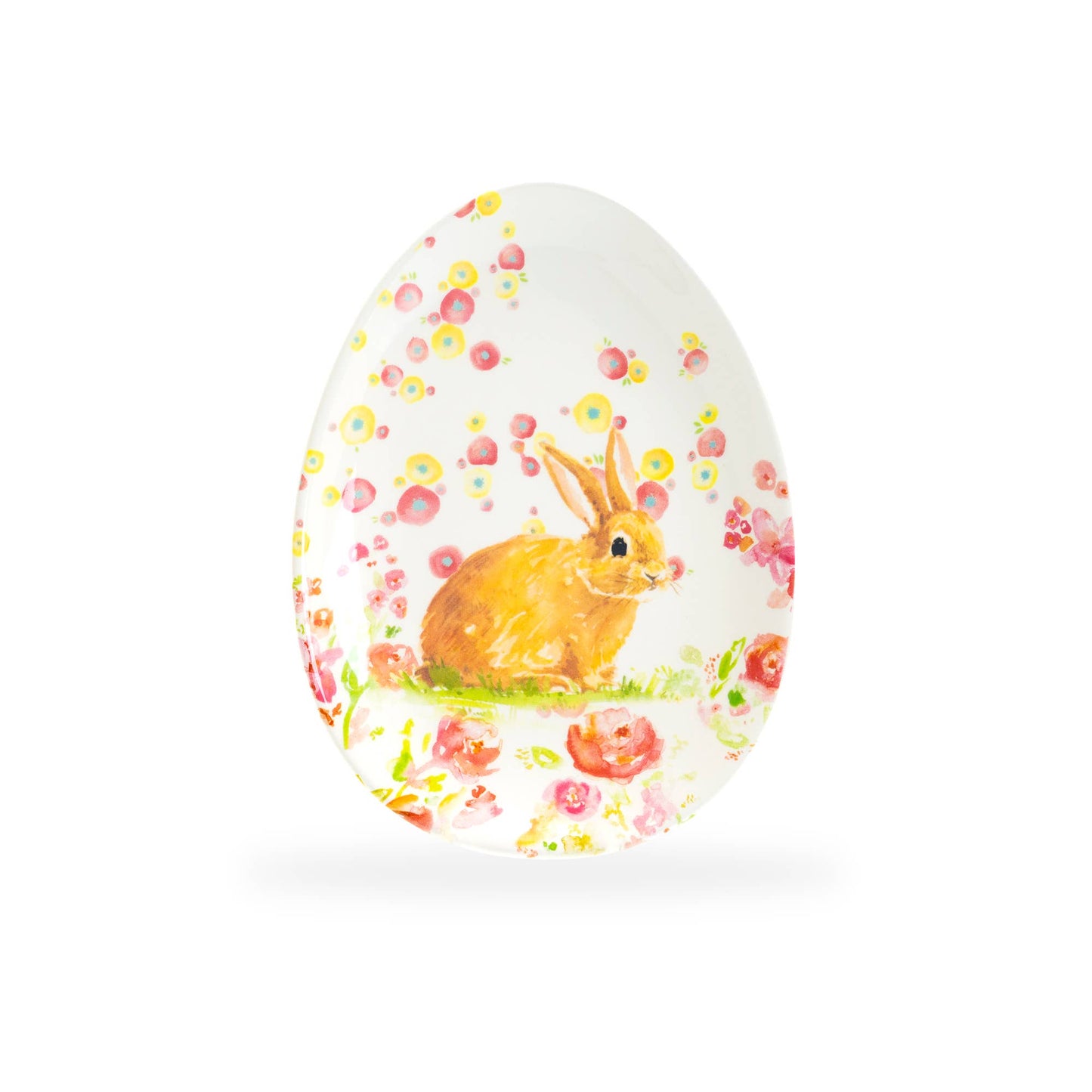 Spring Pink Flowers Bunny Egg Shape 7.5" Serving Dish