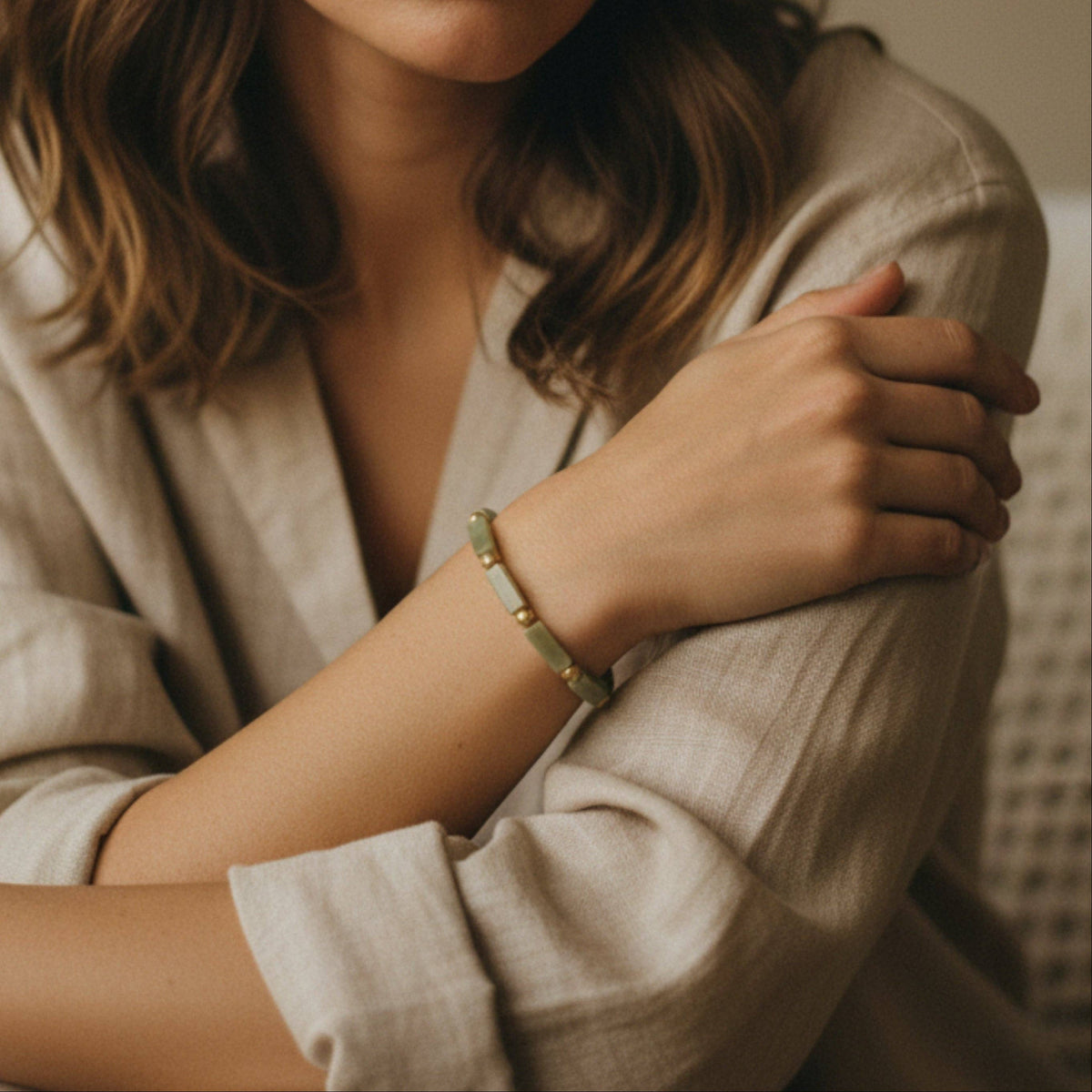 Gemstone Bracelet-Cube-Olive Jade