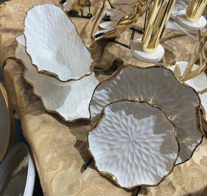 S/4 Salad Plates New Bone China with Gold Scalloped Edge