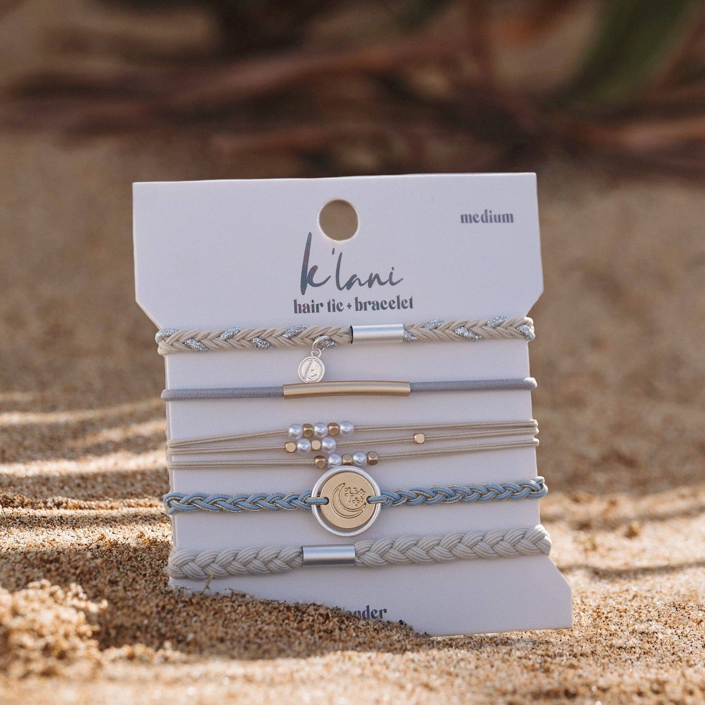 "Wonder" Soft Creams and Blues with Pearls and Gold Hair Tie Bracelets