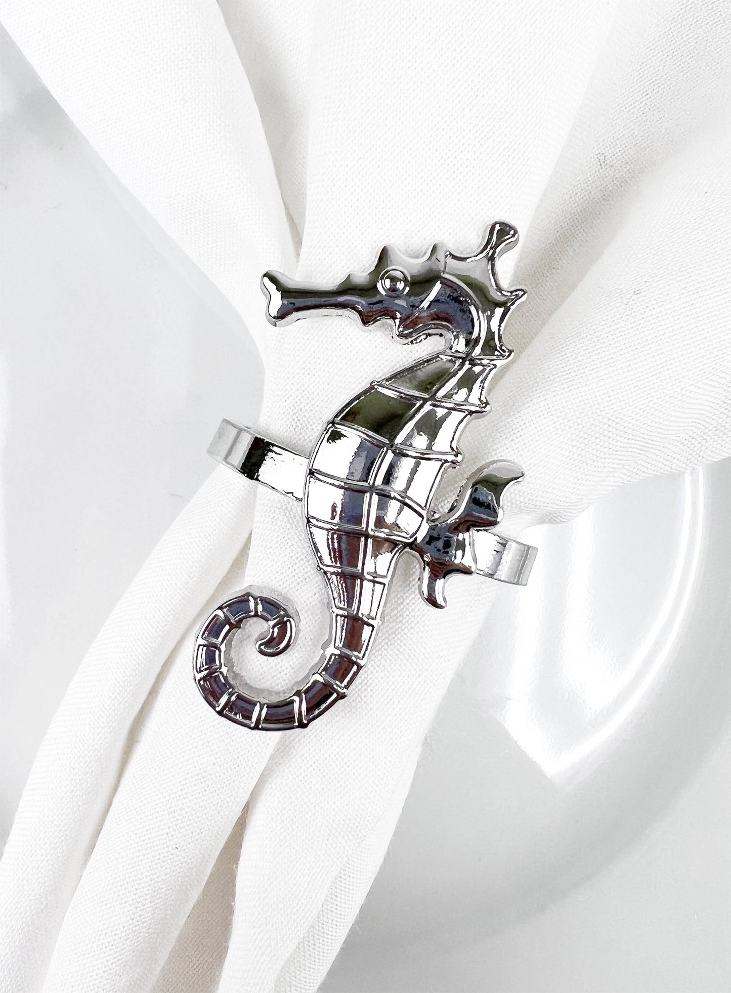 Silver Coastal Sea Creatures Metal Napkin Rings - Set of 6