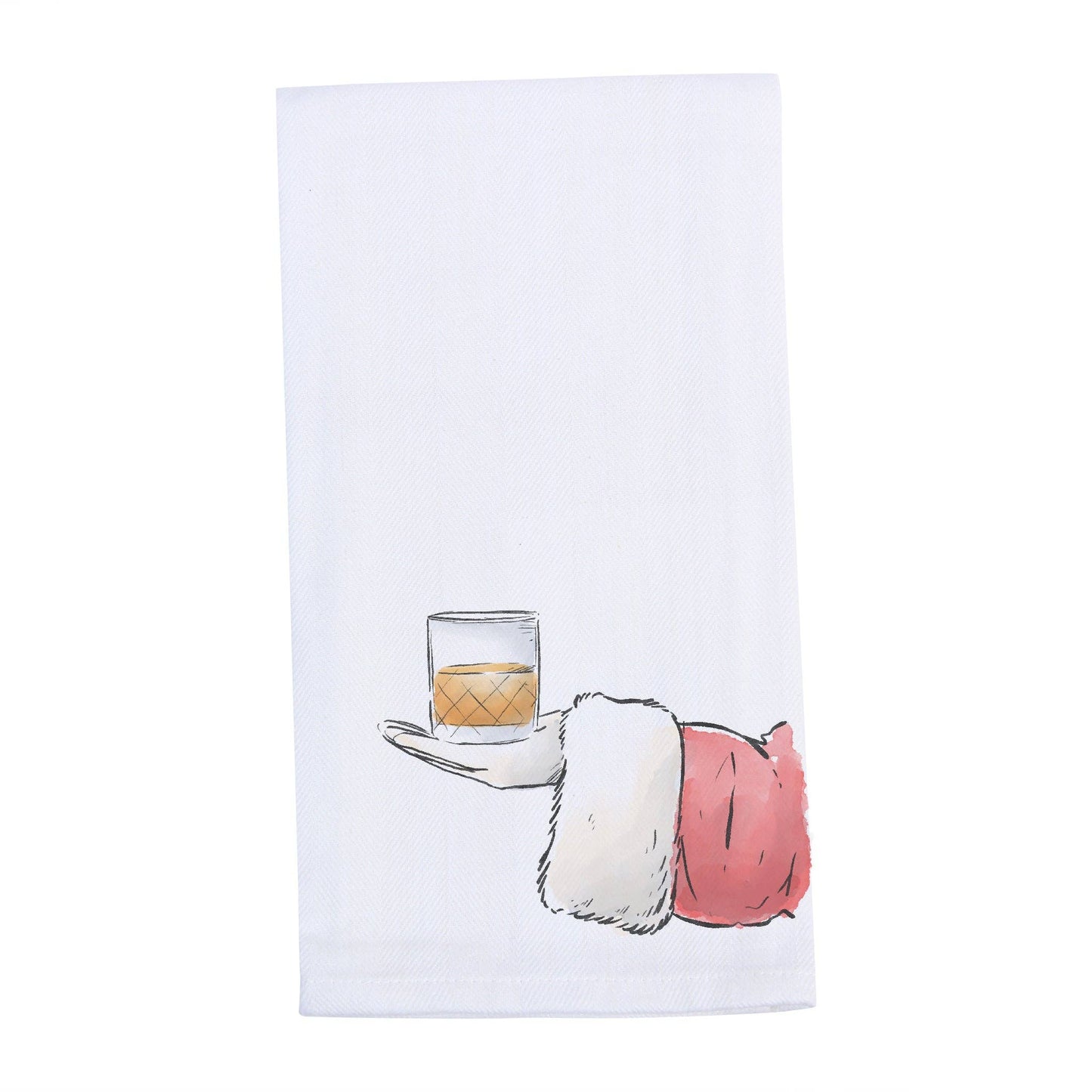 Santa Arm with Glass of Bourbon Christmas Tea Towel