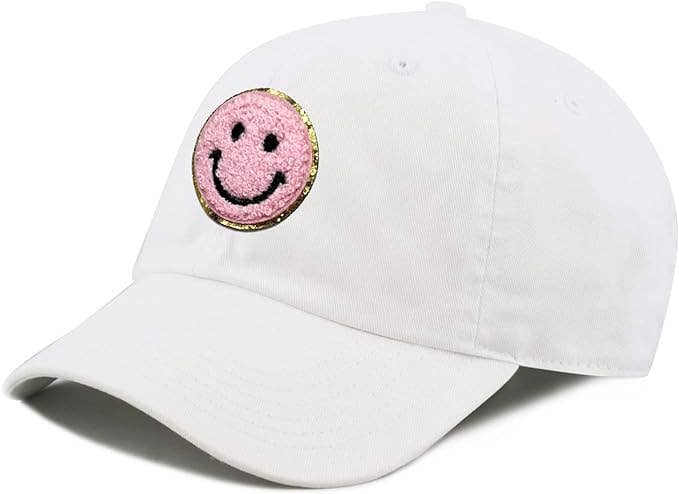 Kids Baseball Cap: Smiley Face - White/Pink (2-5)
