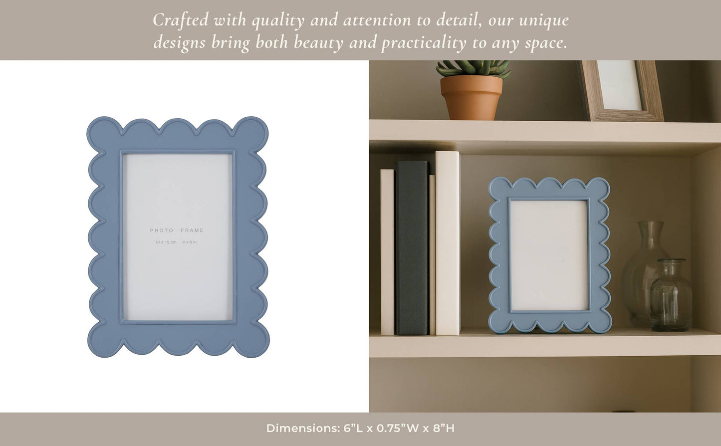 Photo Frame - Blue Resin/Glass Scallop Edge, 4x6 in.