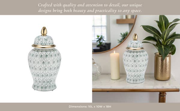 Ceramic Accents Lidded Decorative Ginger Jar - Green, 18 in.