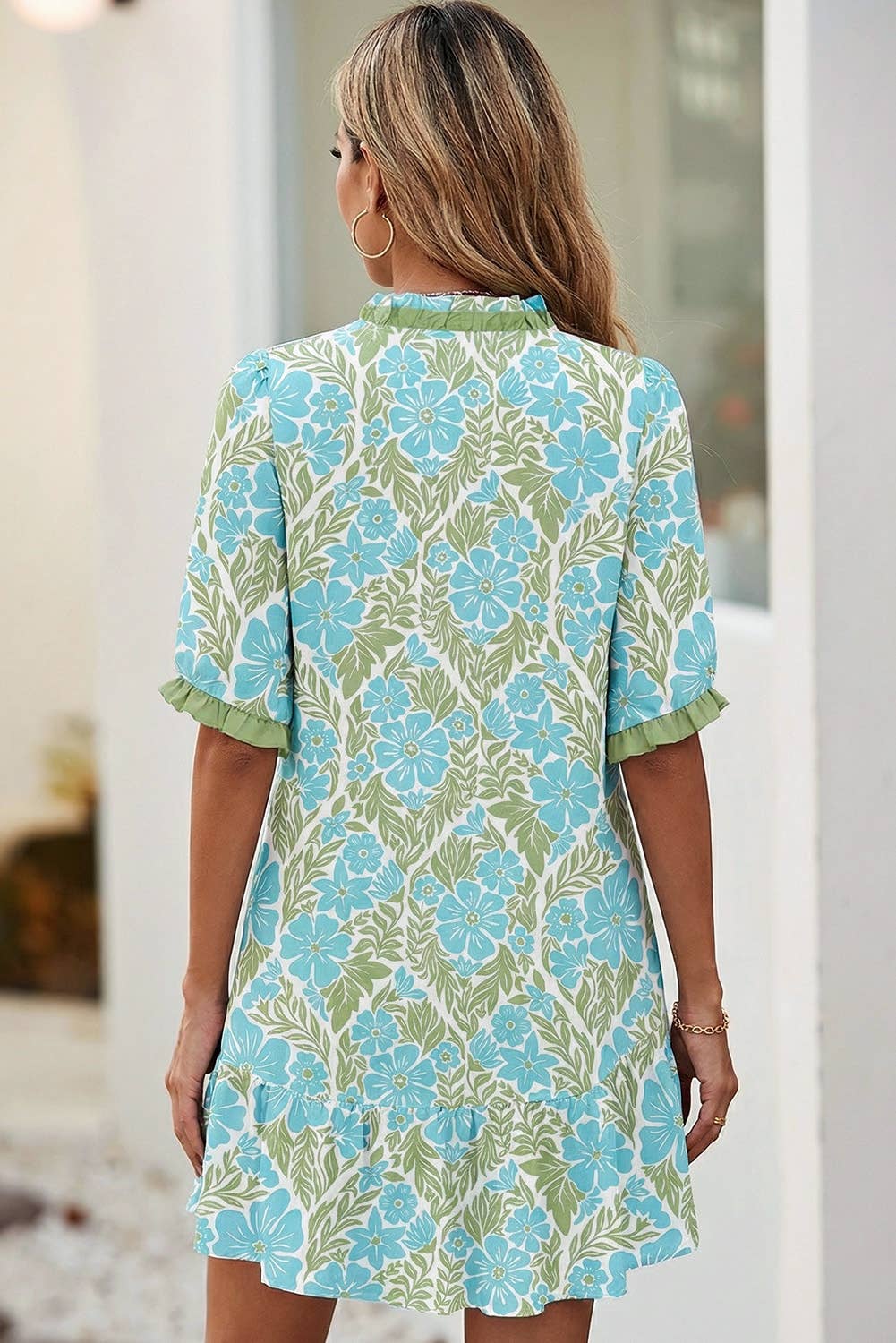 LDC Botanical Floral Print Frilled Trim V Neck Button Front