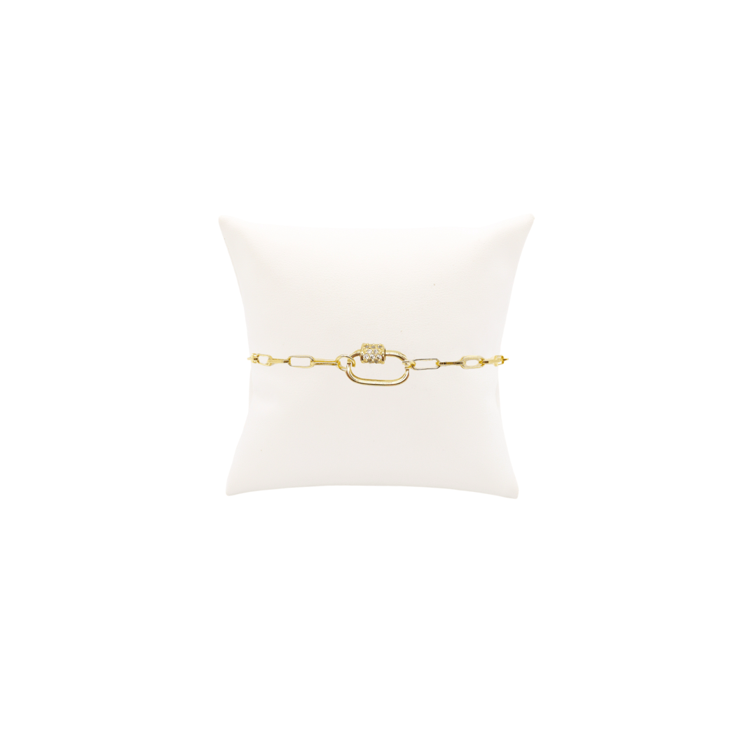 Gold Ashley (Box) Paperclip Chain Charm Bracelet with Clear Cubic Zirconia Small Gabi Carabiner