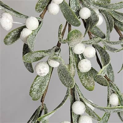 Frosted Mistletoe Foliage White Berry Swag 15.5”