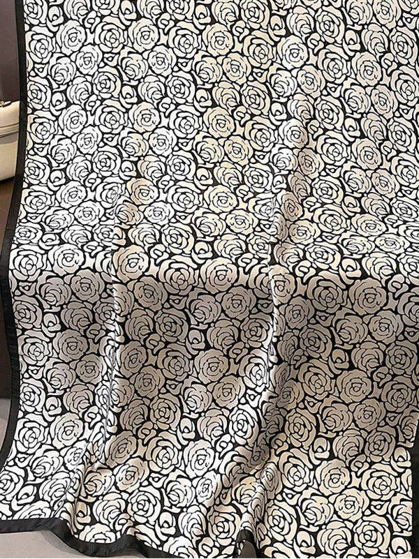 Chic Rose Print Silk Imitation Warm Shawl&Scarf