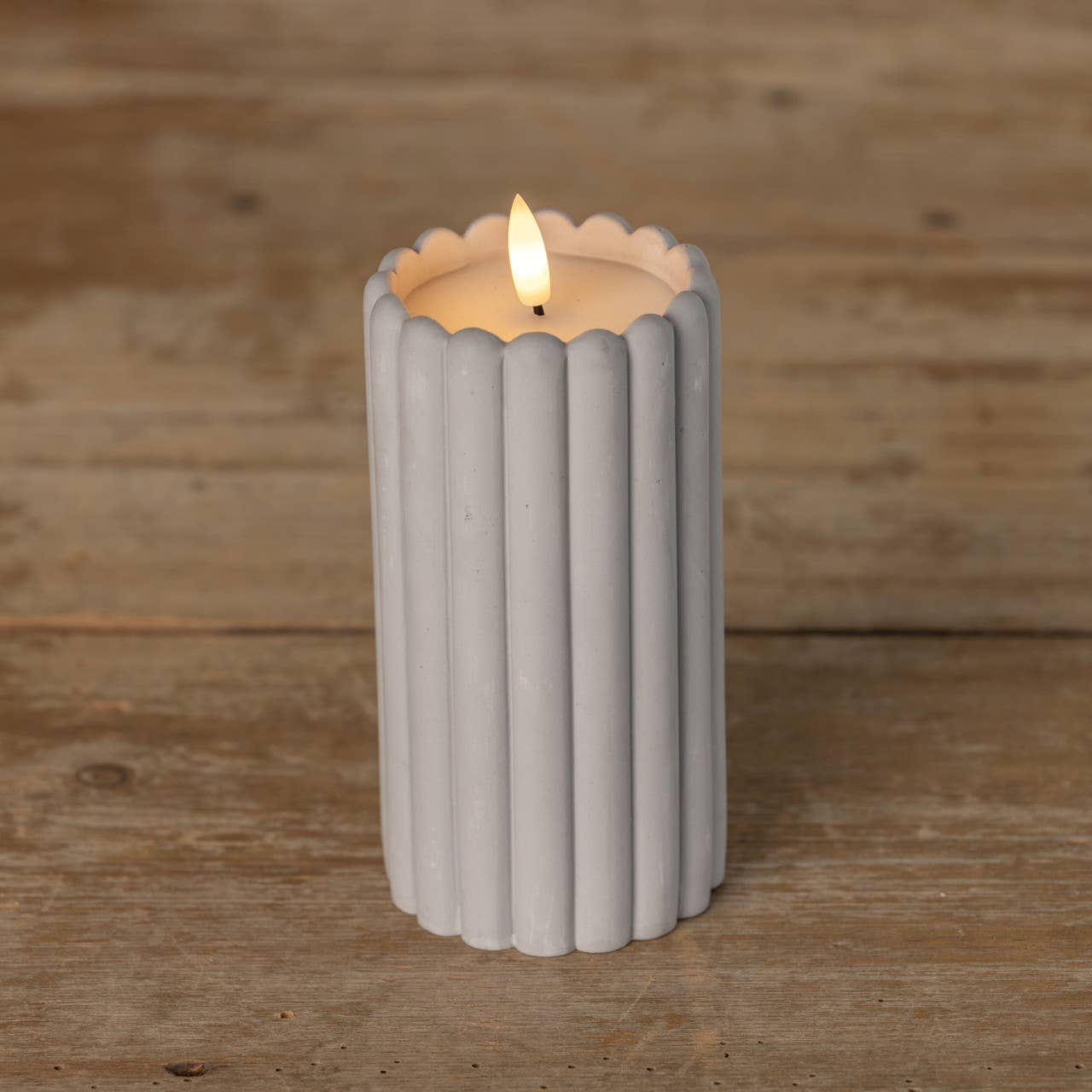 6" GREY CEMENT COLUMN 3D FLAME CANDLE