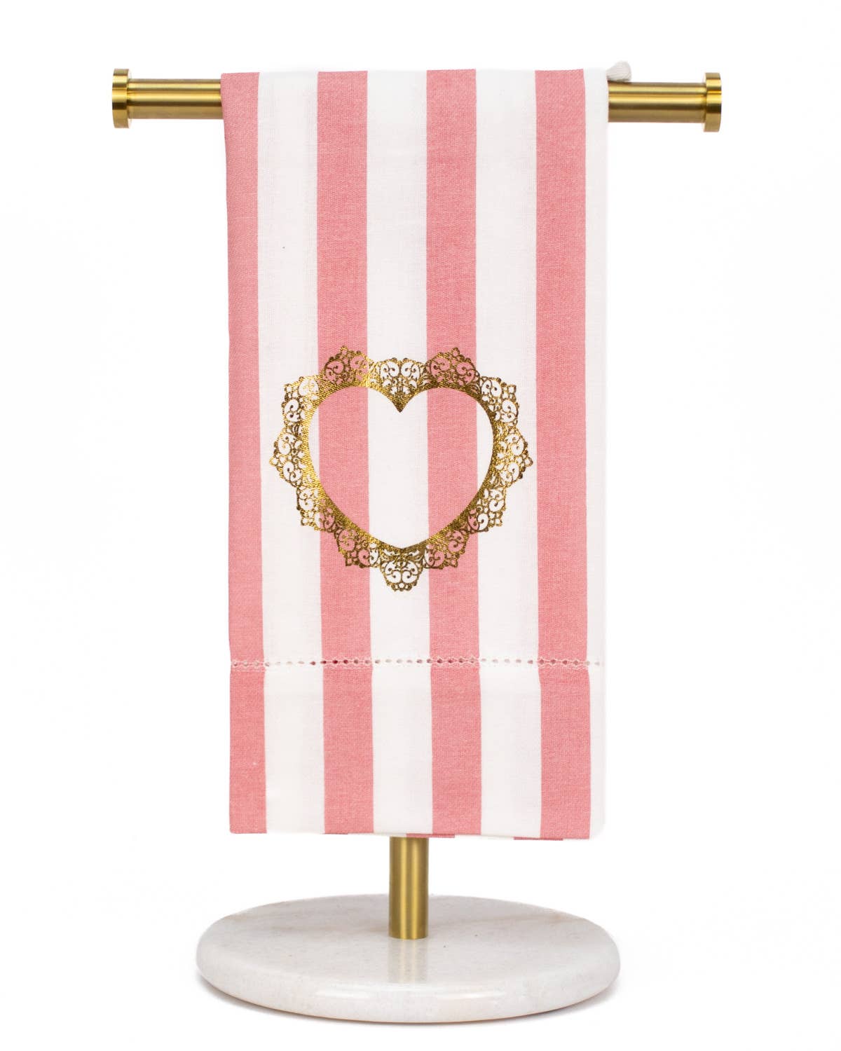 Everlasting Heart Hemstitch Hand Towel White/Pink/Gold 20x28