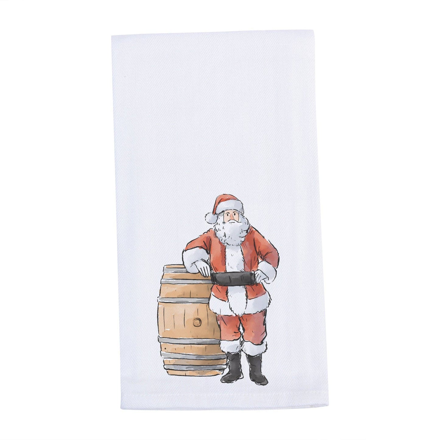 Santa with Bourbon Barrel Christmas Tea Towel