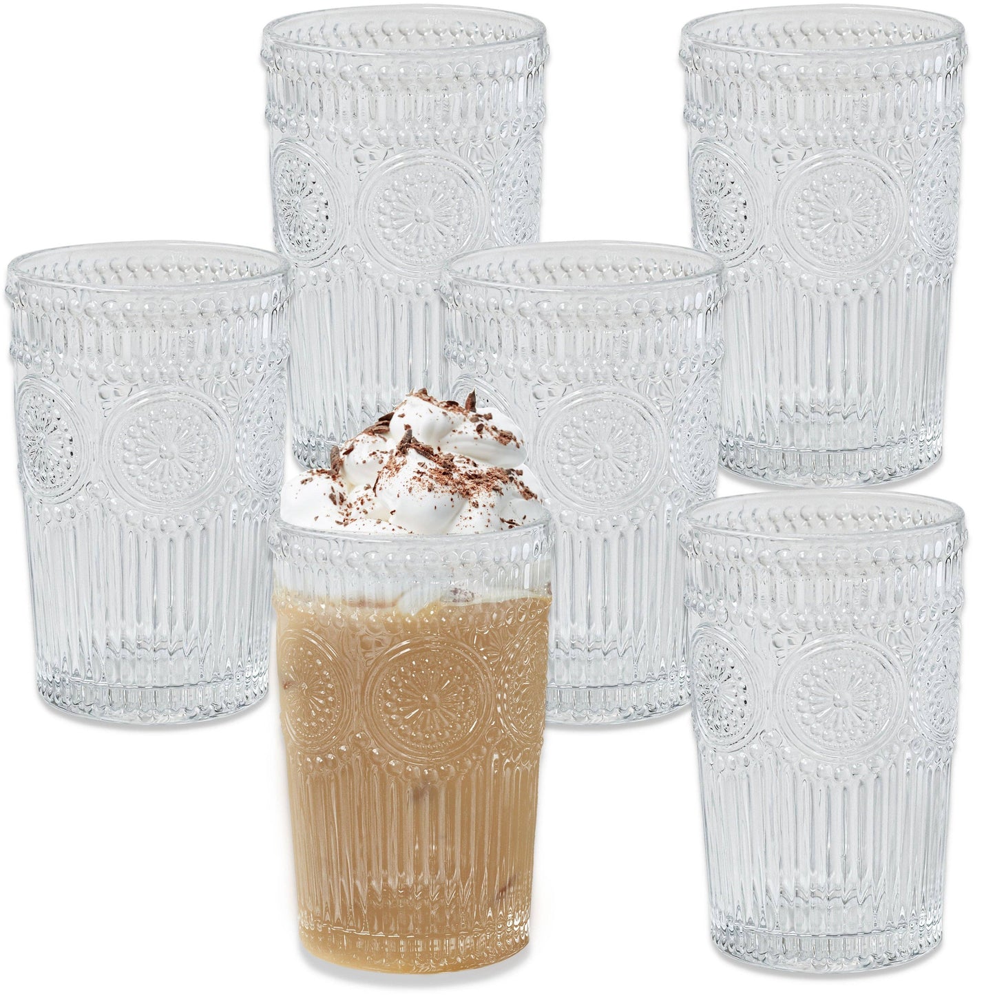 13 oz. Vintage Textured Clear Drinking Glasses (6 pcs)