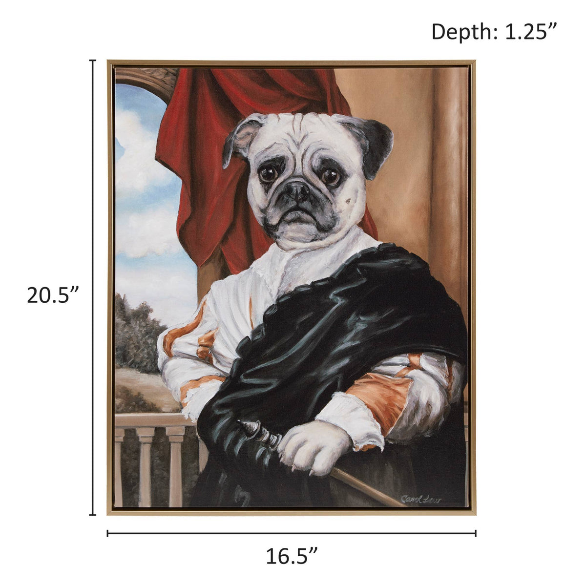 Royal Pet Portrait Framed Canvas Wall Art, Captain Pug Dog