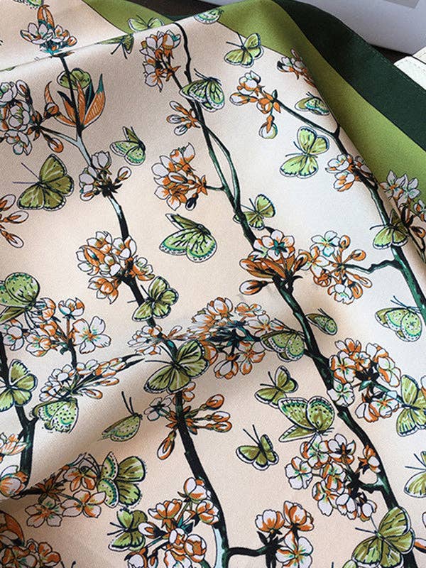 Floral Printed Shawl & Scarf - Green Color, Square Shape