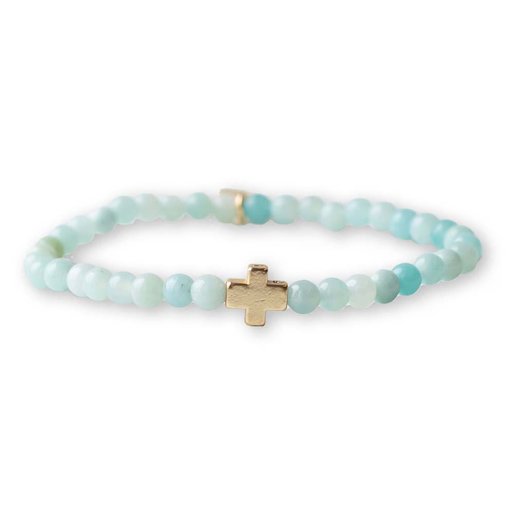 Faith Over Fear Amazonite Stretch Bracelet w/ Cross