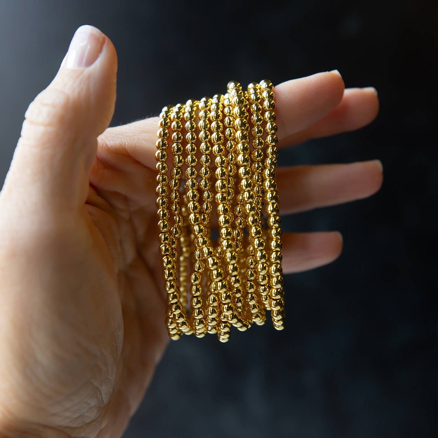 Tarnish Resistant Gold Plated 4mm Beaded Stretch Bracelet