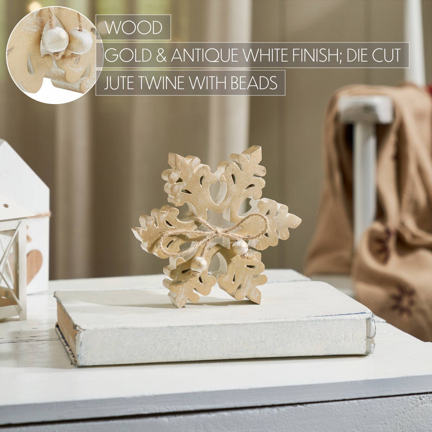 Gold Wood Snowflake 5.75x5.75x1