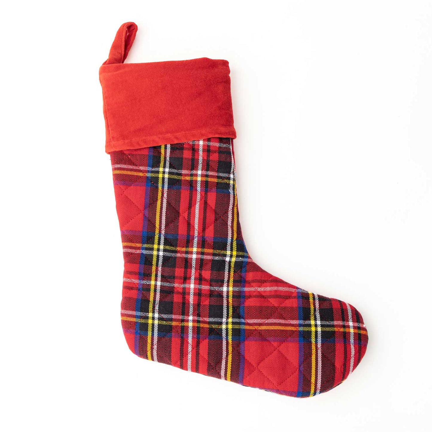 Red Tartan Plaid Quilted Cotton Holiday Stocking
