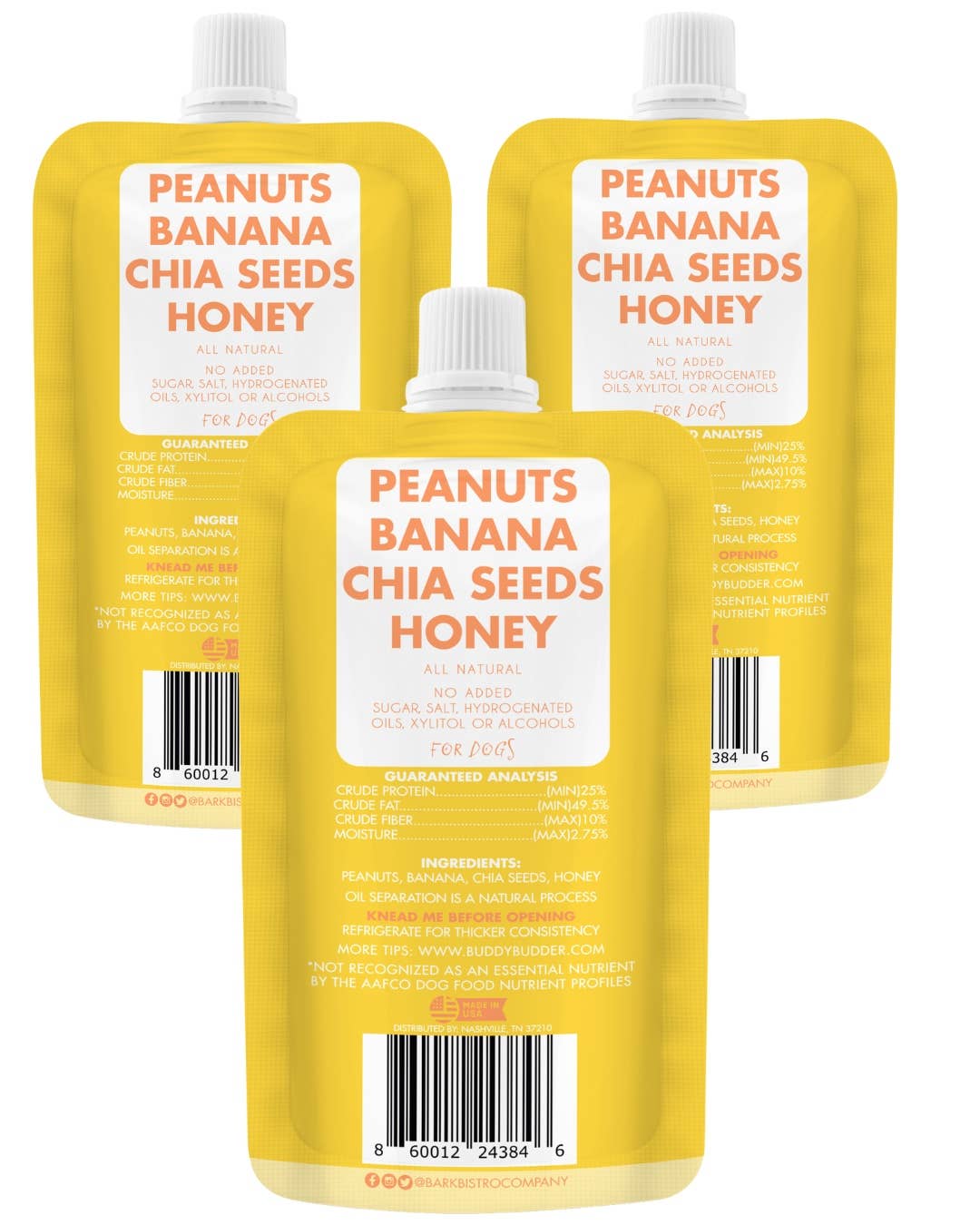 Dog Peanut Butter - 4oz Squeeze Packs Barkin Banana Budder