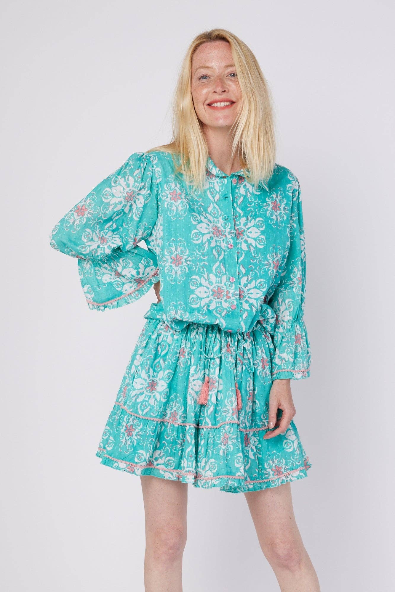 Penelope Resort Spring Summer Dress Sky Blue White French