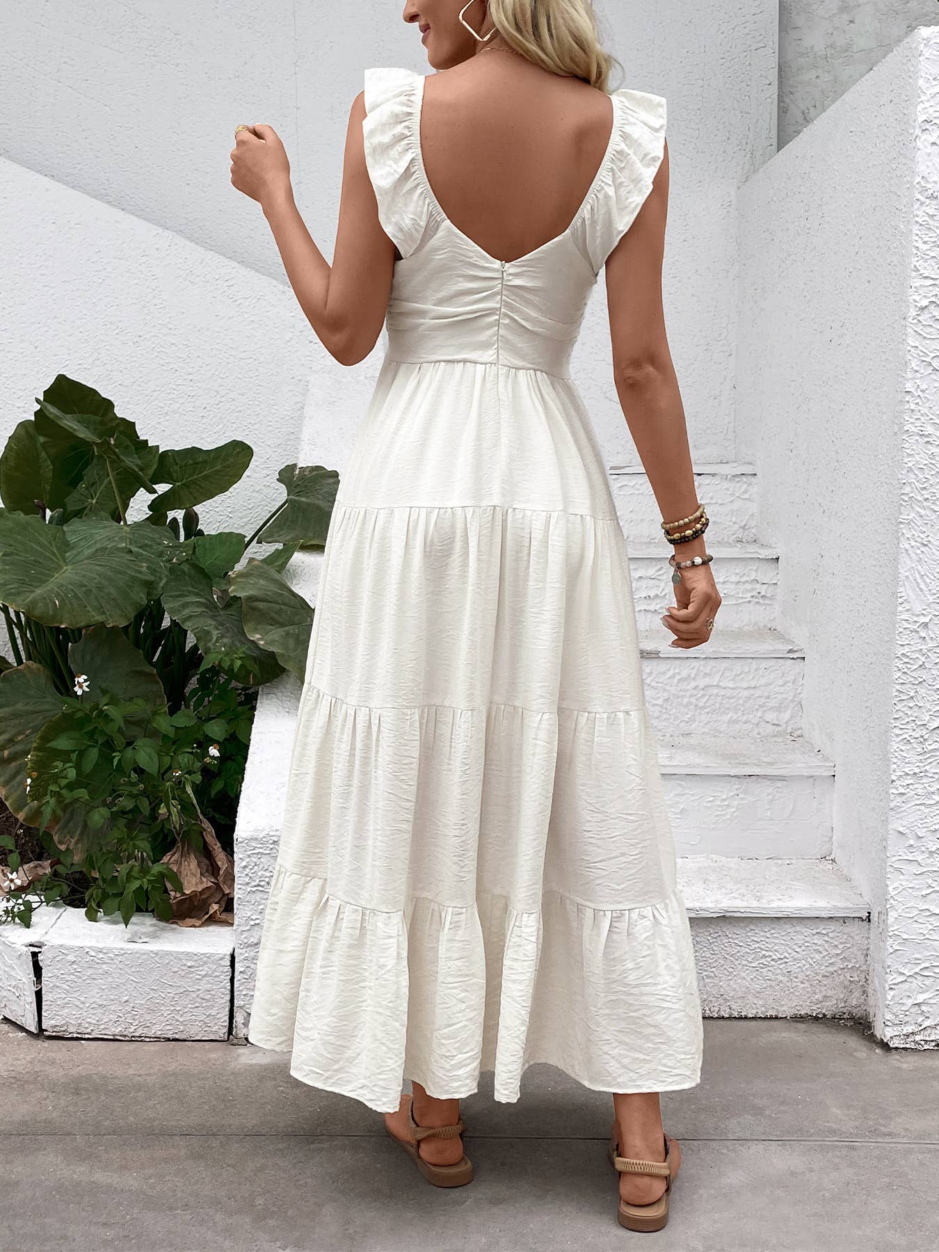 Sleeveless Ruffle Strap Tiered Maxi Dress