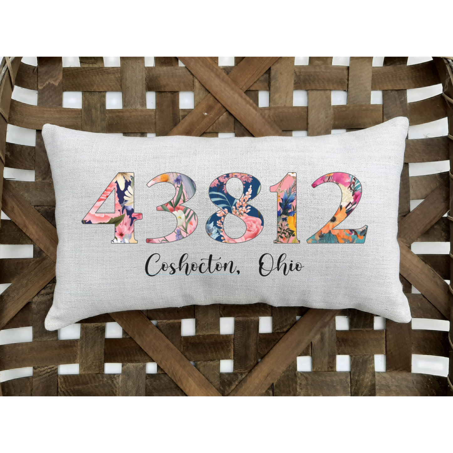 Floral Zip Code Lumbar Pillow with City and State