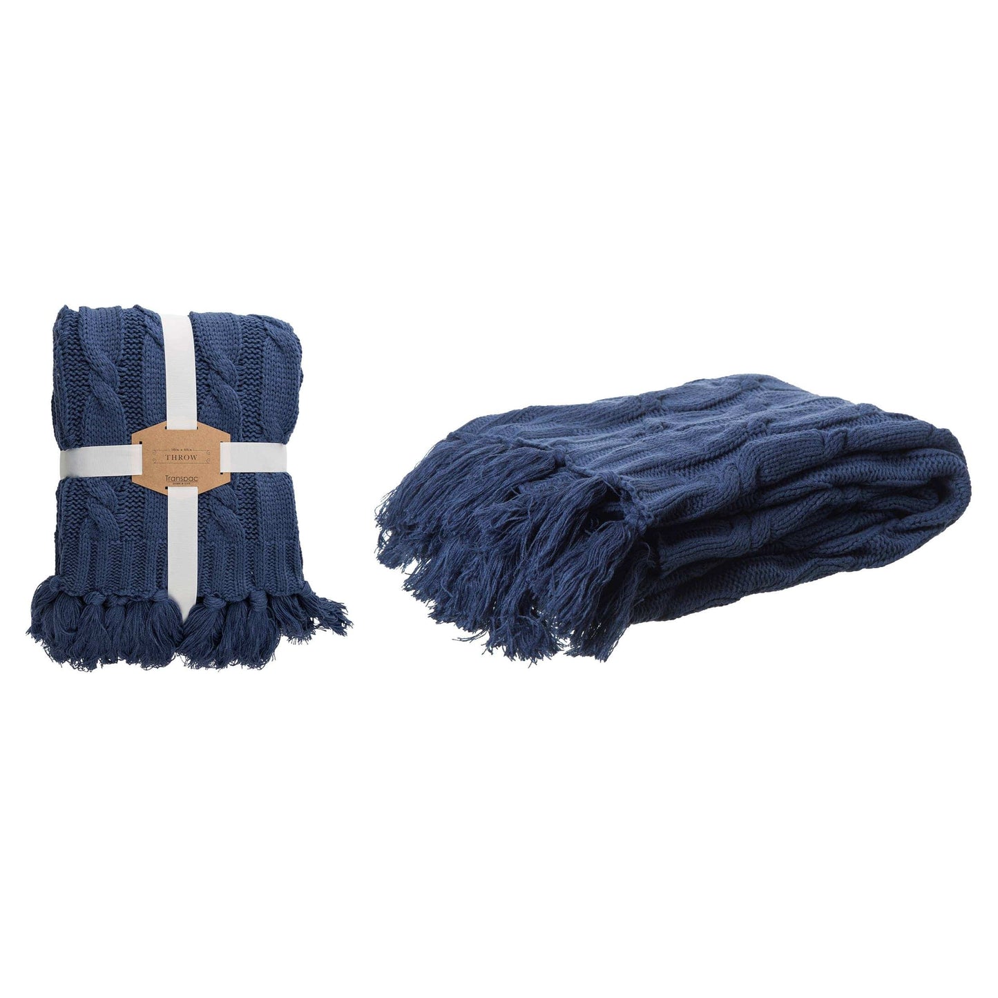 Midnight blue 60 in. Blue Knitted Throw Tassels
