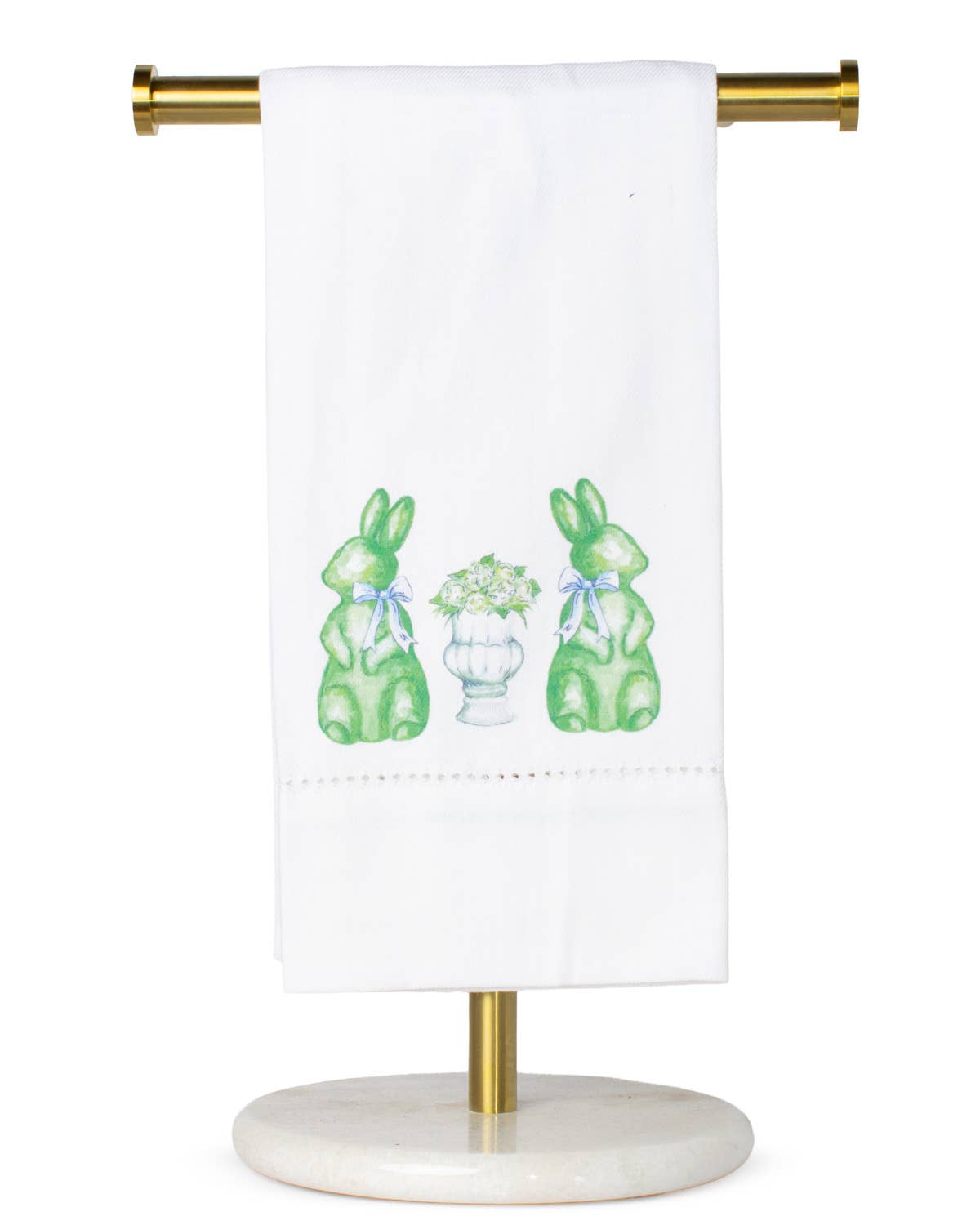 Francesca Bunny Hemstitch Hand Towel White/Green 20x28