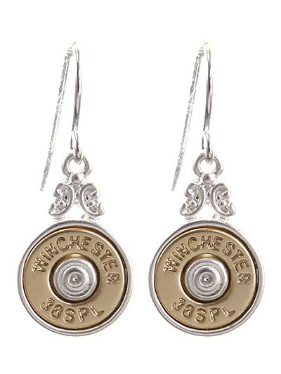 FR2722 Two-tone Winchester Bullet Sports Metal Earrings