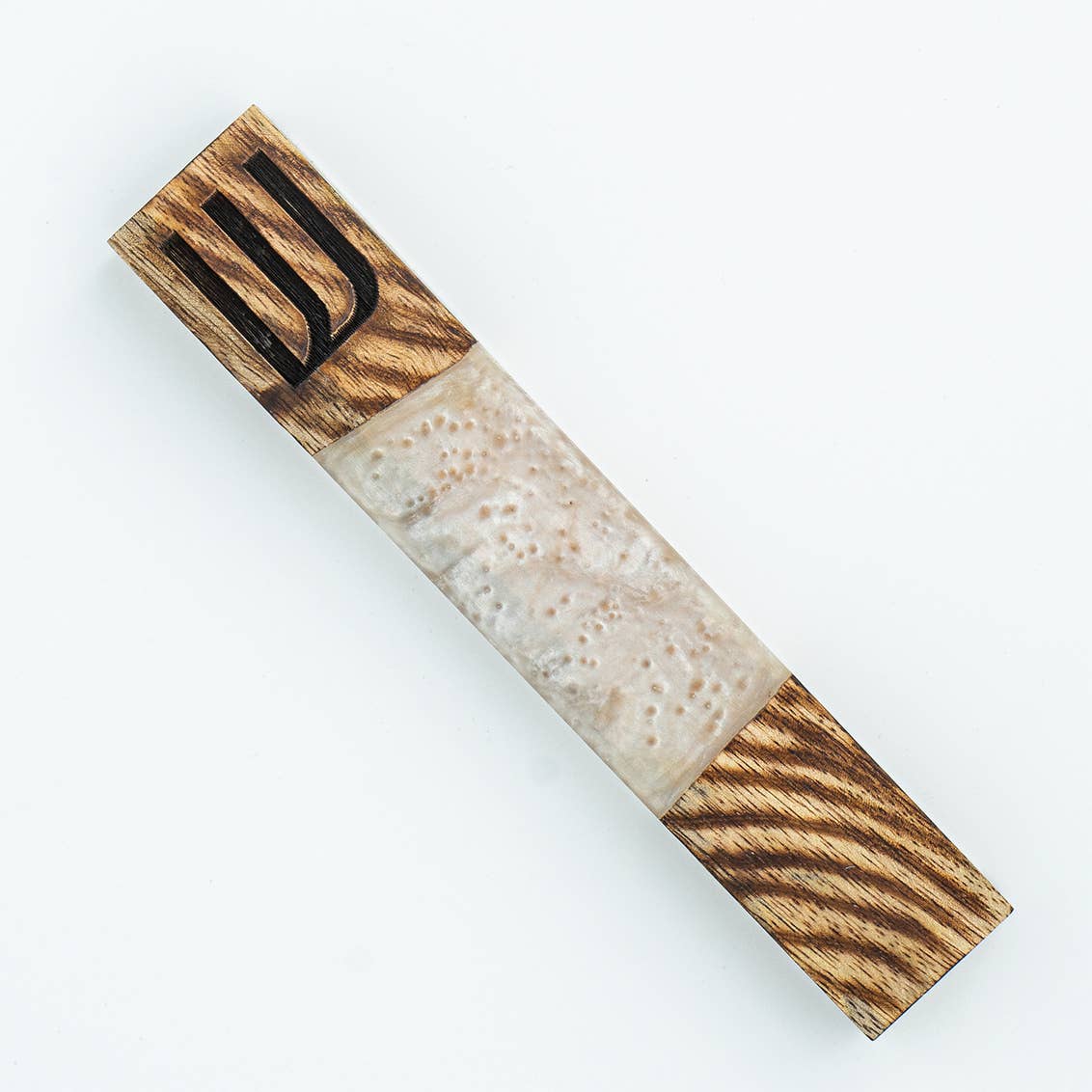Wood and Resin Mezuzah - White - Judaica