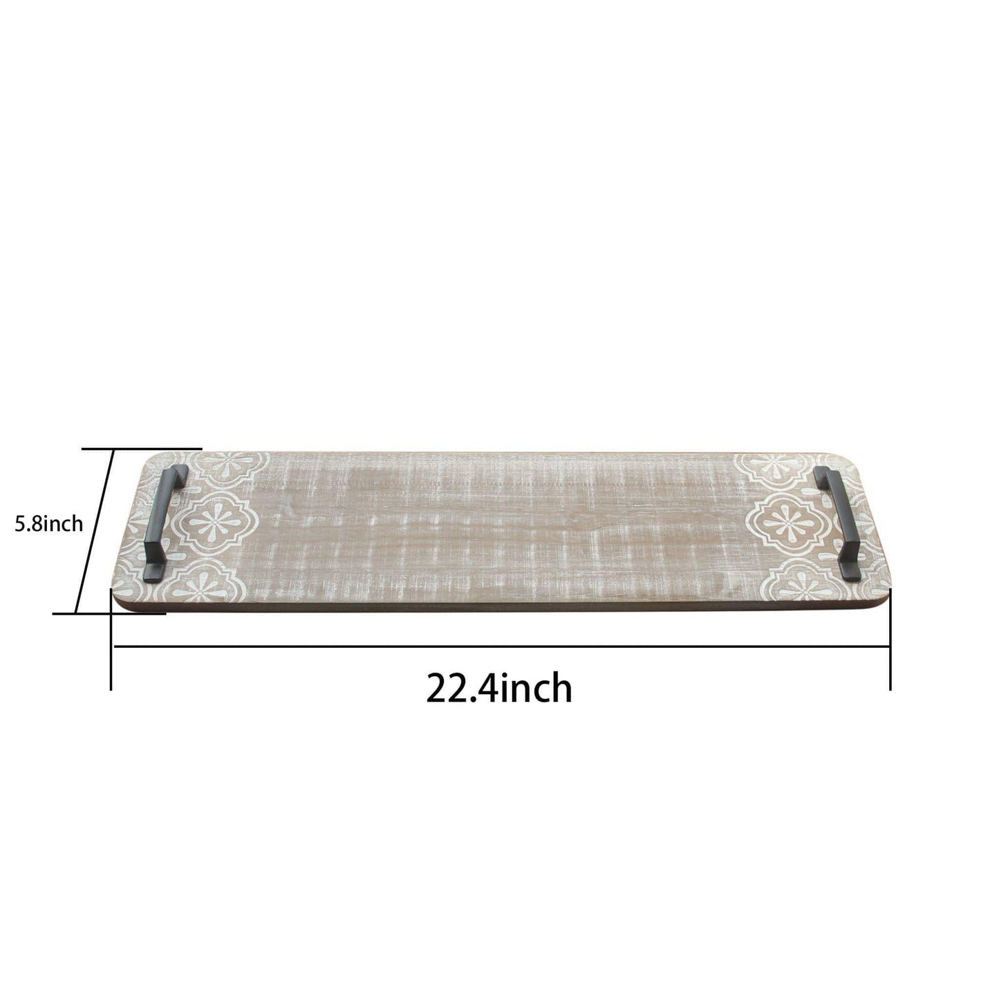 Rustic Solid Wooden Serving Tray with Metal Handle