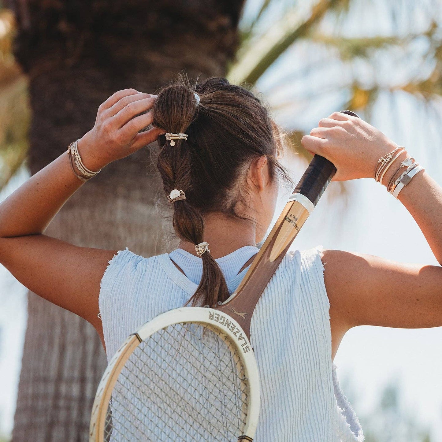 "Rise" Cream and Tan With Gold and Sun Accents Hair Tie Bracelets