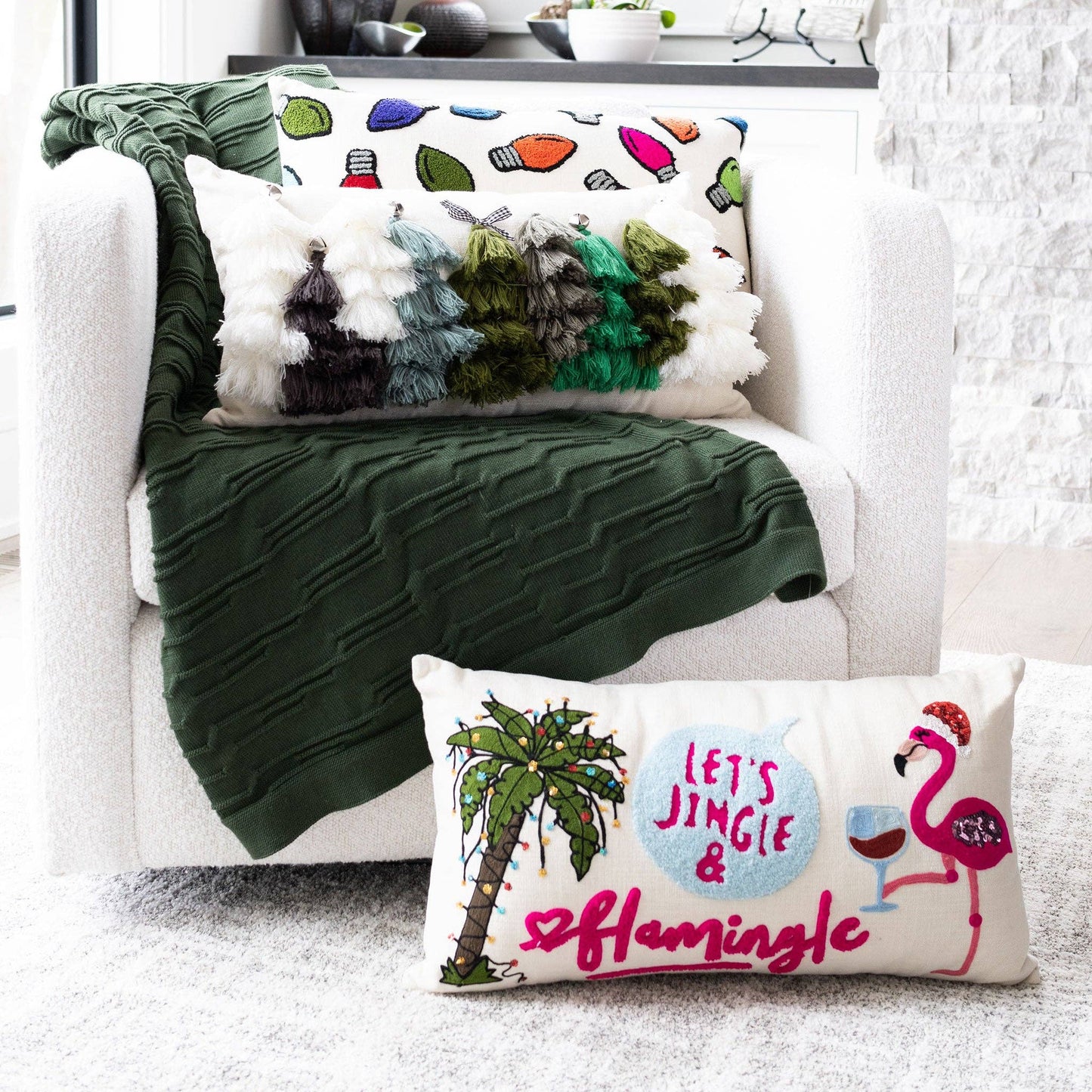 Christmas Tassel Trees 12x22 Decorative Lumbar Throw Pillow