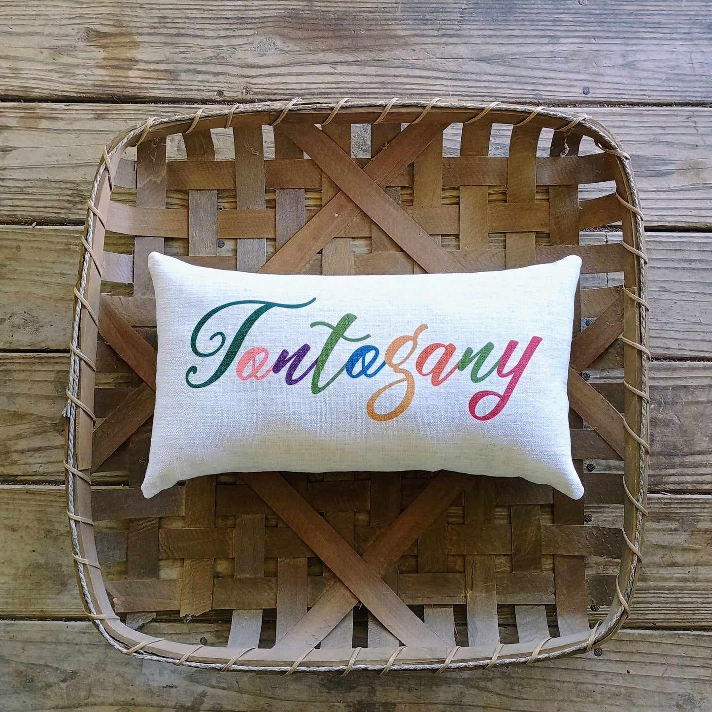 Colorful Formal Script Town Name Lumbar Pillow – 18x10"