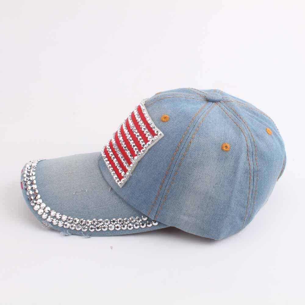 Fourth of July American flag rhinestones baseball cap