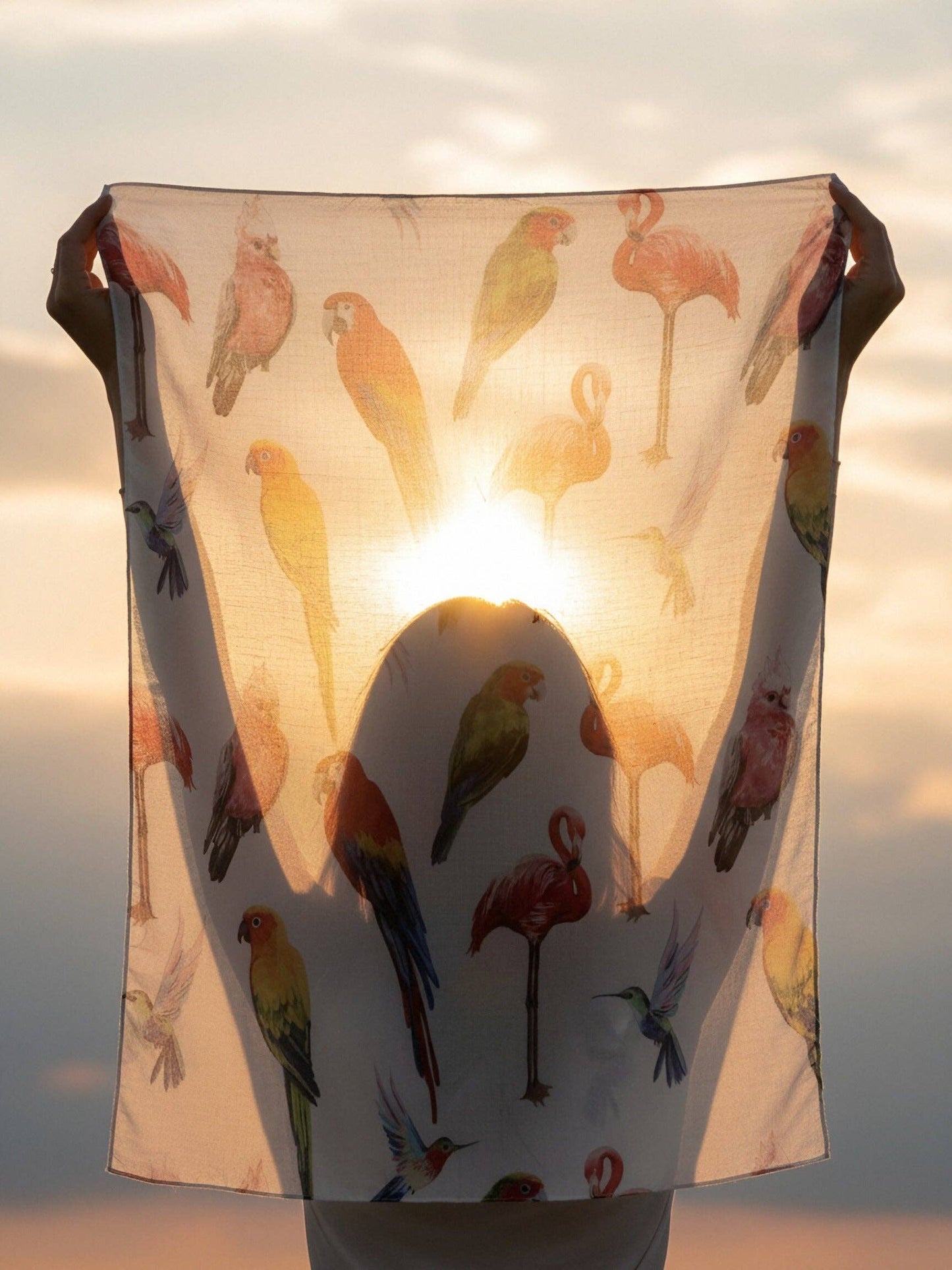 JC0711184 White-Multi Tropical Bird Flamingo Scarf