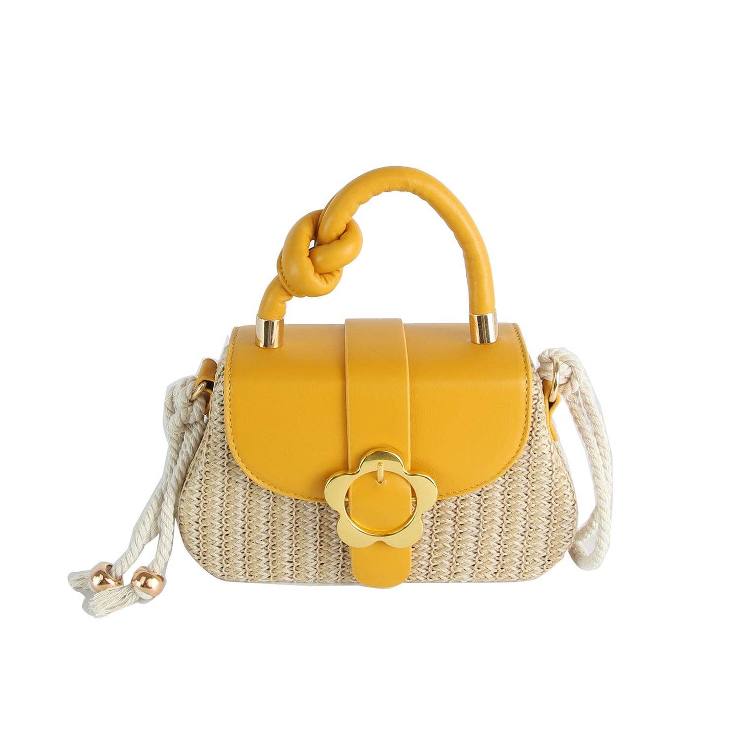 Flower Buckle Straw Woven Crossbody Bag