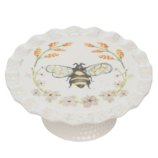 VIP Dolomite 8.25 in. White Honey Bee Tea Co. Cake Stand