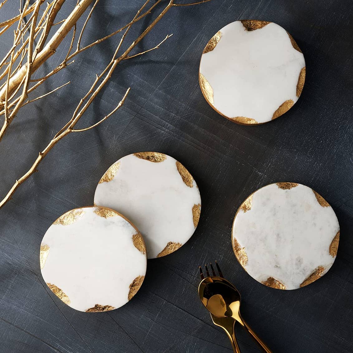 Gold Edge Marble Coasters - Set of 4 Gift