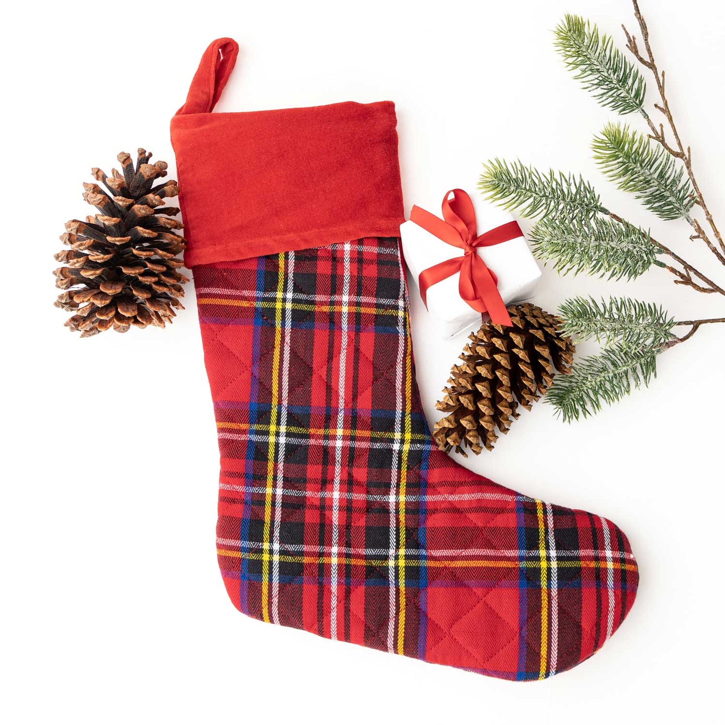 Red Tartan Plaid Quilted Cotton Holiday Stocking