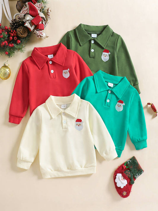 Santa Embroidered Red Polo Sweatshirt (Non PatPat)